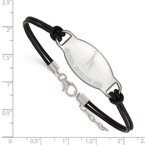 Sterling Silver Alpha Epsilon Phi Enamel Leather Bracelet - 7 in. - Picture 2 of 3